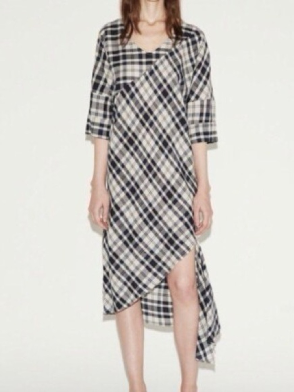 Rachel Comey Grateful Ivory Navy Plaid Dress size 4 avant garde Lagenlook